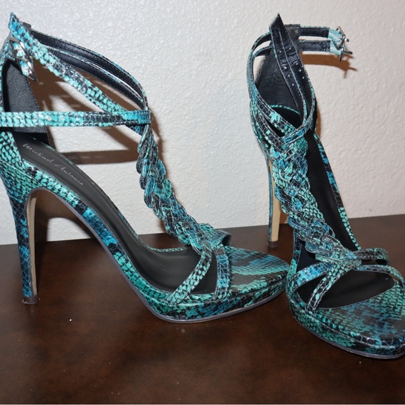 Michael Antonio Teal and Black Strappy Heels - Picture 2 of 4